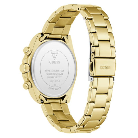 The Watch Boutique Guess Ladies Victoria Gold Tone Multi-Function Watch with Diamond-Studded Face