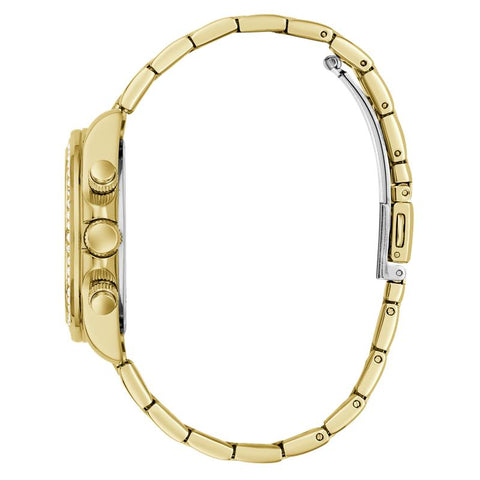 The Watch Boutique Guess Ladies Victoria Gold Tone Multi-Function Watch with Diamond-Studded Face