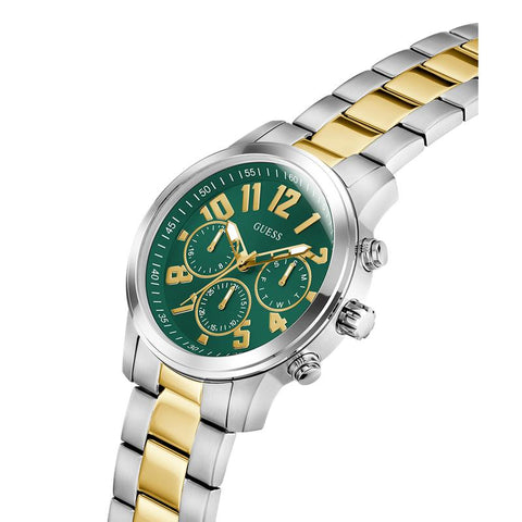 The Watch Boutique Guess Men's 2‑Tone Silver Gold Analog Watch with Green Dial
