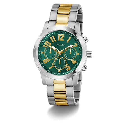 The Watch Boutique Guess Men's 2‑Tone Silver Gold Analog Watch with Green Dial