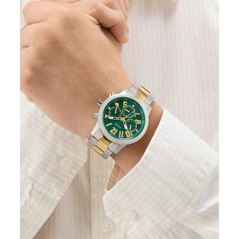 The Watch Boutique Guess Men's 2‑Tone Silver Gold Analog Watch with Green Dial