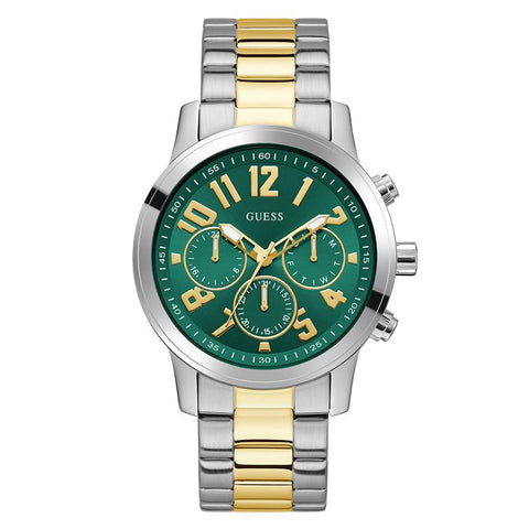 The Watch Boutique Guess Men's 2‑Tone Silver Gold Analog Watch with Green Dial