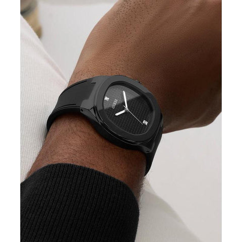The Watch Boutique Guess Men's Black Analog Watch with Textured Dial