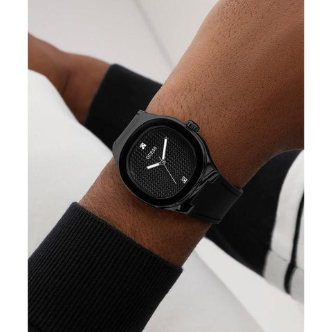 The Watch Boutique Guess Men's Black Analog Watch with Textured Dial