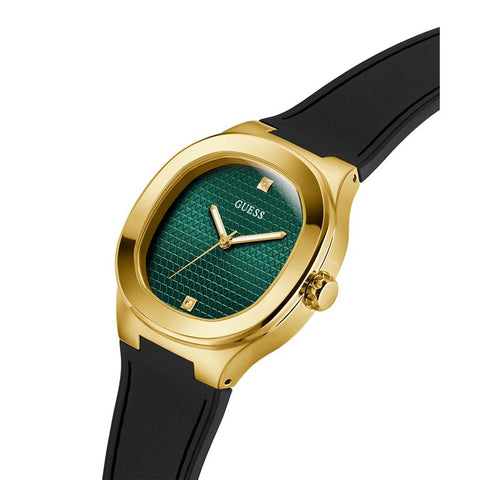 The Watch Boutique Guess Men's Black Gold‑Tone Analog Watch with Green Dial