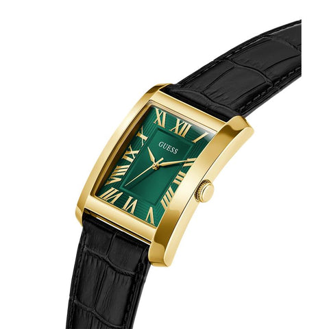 The Watch Boutique Guess Men's Black Gold Tone Analog Watch with Green Dial
