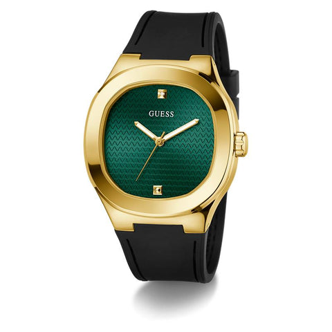 The Watch Boutique Guess Men's Black Gold‑Tone Analog Watch with Green Dial
