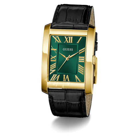 The Watch Boutique Guess Men's Black Gold Tone Analog Watch with Green Dial