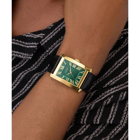 The Watch Boutique Guess Men's Black Gold Tone Analog Watch with Green Dial