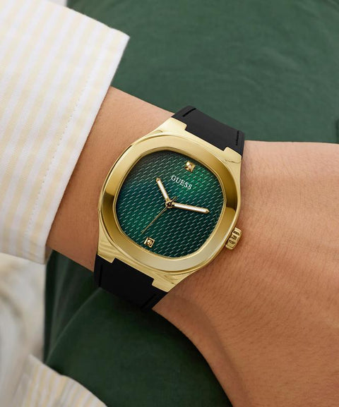 The Watch Boutique Guess Men's Black Gold‑Tone Analog Watch with Green Dial
