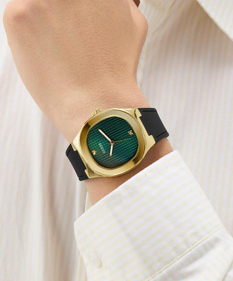 The Watch Boutique Guess Men's Black Gold‑Tone Analog Watch with Green Dial