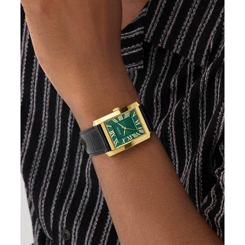 The Watch Boutique Guess Men's Black Gold Tone Analog Watch with Green Dial