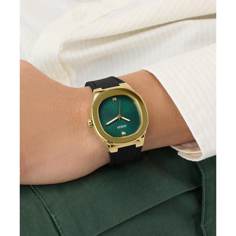 The Watch Boutique Guess Men's Black Gold‑Tone Analog Watch with Green Dial