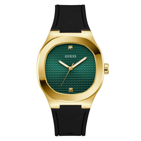 The Watch Boutique Guess Men's Black Gold‑Tone Analog Watch with Green Dial