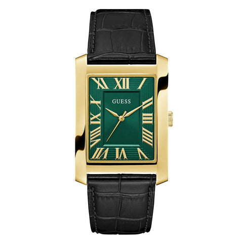 The Watch Boutique Guess Men's Black Gold Tone Analog Watch with Green Dial