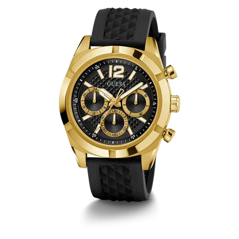 The Watch Boutique Guess Mens Black Gold Tone Multi-function Watch