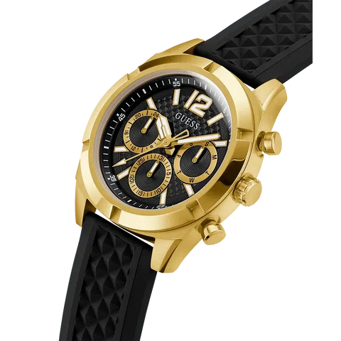 The Watch Boutique Guess Mens Black Gold Tone Multi-function Watch