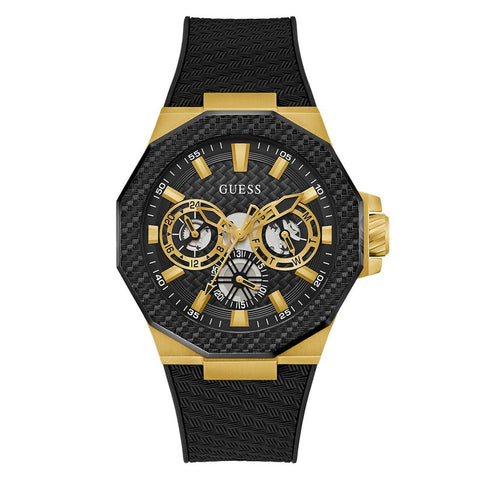 The Watch Boutique Guess Mens Black Gold Tone Multi-function Watch 45 mm