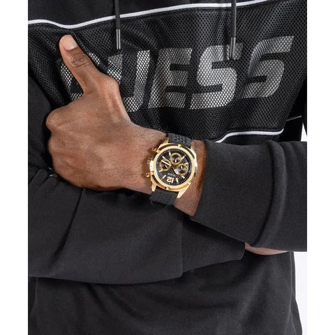 The Watch Boutique Guess Mens Black Gold Tone Multi-function Watch