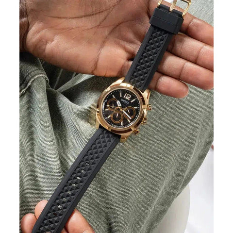 The Watch Boutique Guess Mens Black Gold Tone Multi-function Watch