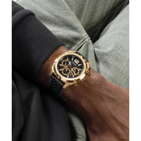 The Watch Boutique Guess Mens Black Gold Tone Multi-function Watch