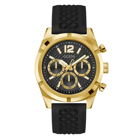 The Watch Boutique Guess Mens Black Gold Tone Multi-function Watch