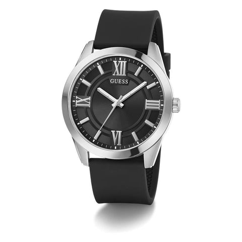 The Watch Boutique Guess Mens Black Silver Tone Analog Watch