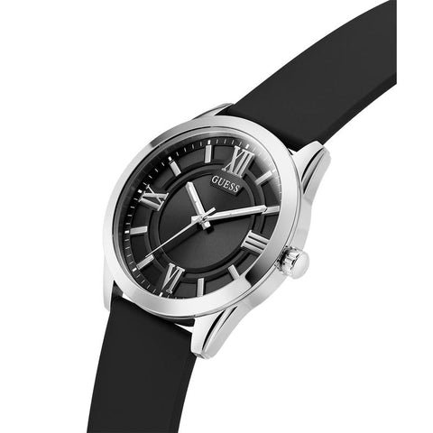 The Watch Boutique Guess Mens Black Silver Tone Analog Watch
