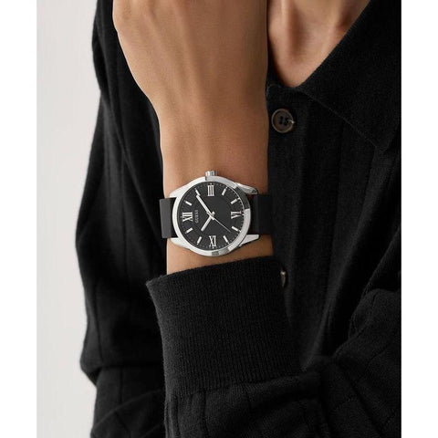 The Watch Boutique Guess Mens Black Silver Tone Analog Watch