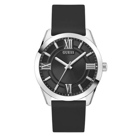 The Watch Boutique Guess Mens Black Silver Tone Analog Watch