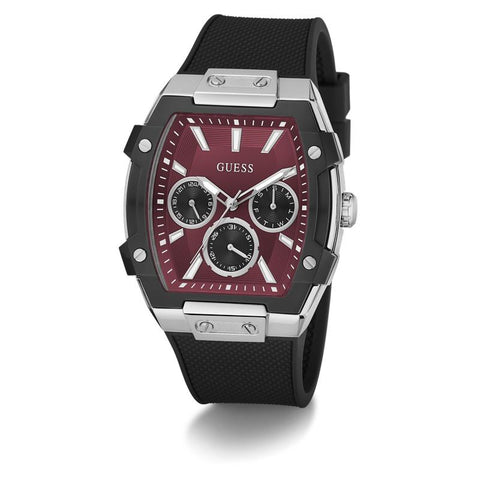 The Watch Boutique Guess Men's Black Strap Red Dial Multifunction Watch
