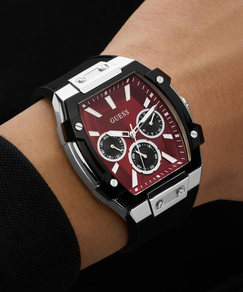 The Watch Boutique Guess Men's Black Strap Red Dial Multifunction Watch