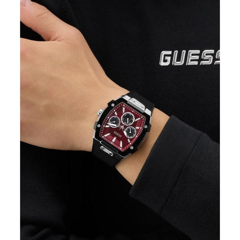 The Watch Boutique Guess Men's Black Strap Red Dial Multifunction Watch
