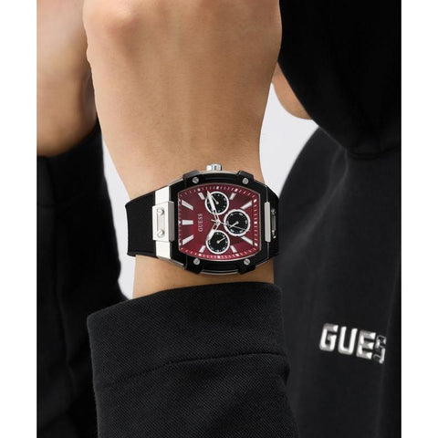 The Watch Boutique Guess Men's Black Strap Red Dial Multifunction Watch