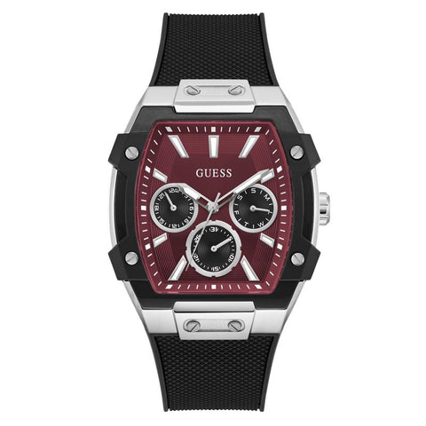 The Watch Boutique Guess Men's Black Strap Red Dial Multifunction Watch