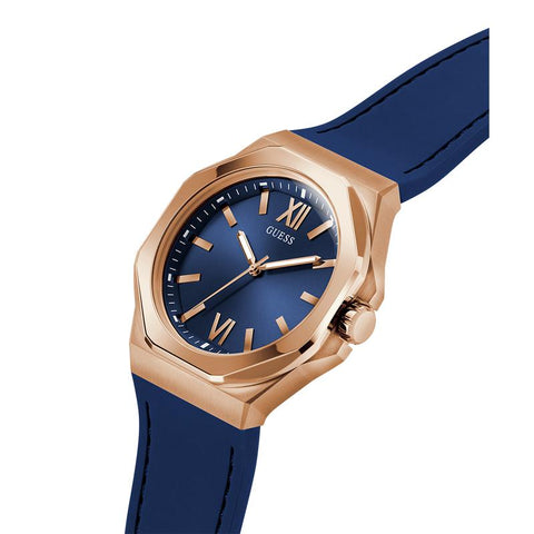 The Watch Boutique Guess Mens Blue Rose Gold Tone Analog Watch