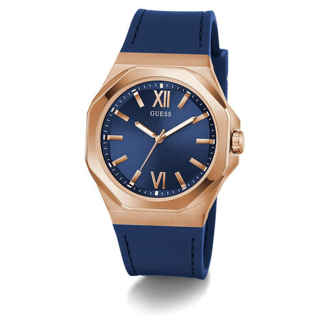 The Watch Boutique Guess Mens Blue Rose Gold Tone Analog Watch