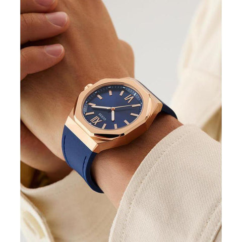 The Watch Boutique Guess Mens Blue Rose Gold Tone Analog Watch