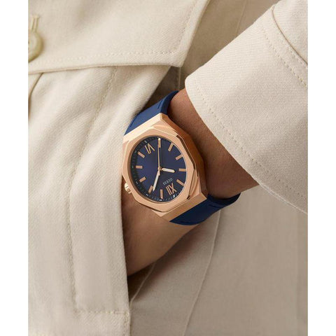 The Watch Boutique Guess Mens Blue Rose Gold Tone Analog Watch