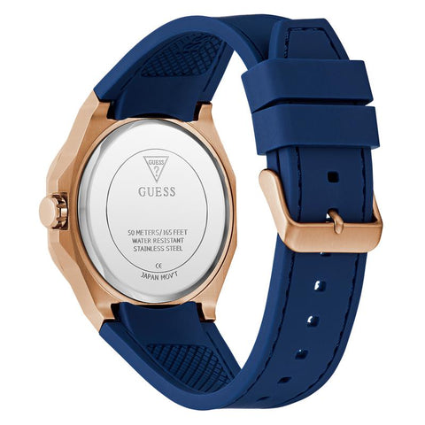 The Watch Boutique Guess Mens Blue Rose Gold Tone Analog Watch