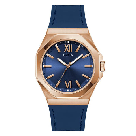 The Watch Boutique Guess Mens Blue Rose Gold Tone Analog Watch