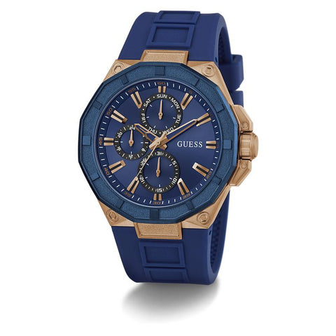 The Watch Boutique Guess Mens Blue Rose Gold Tone Multi-function Watch