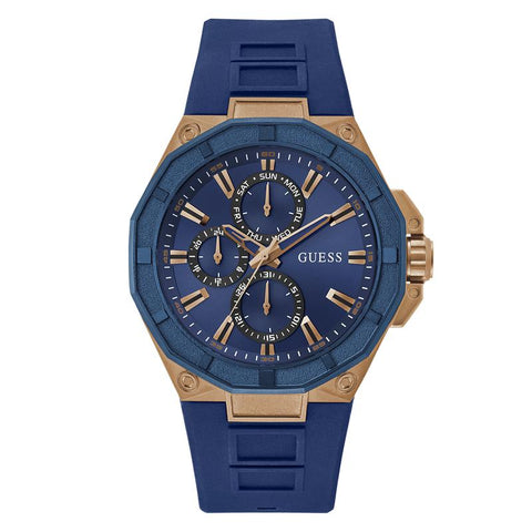 The Watch Boutique Guess Mens Blue Rose Gold Tone Multi-function Watch