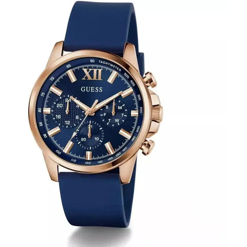 The Watch Boutique Guess Mens Blue Rose Gold Tone Multifunction Watch