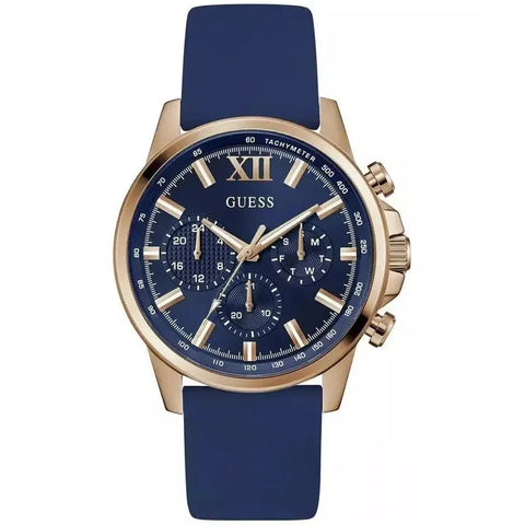 The Watch Boutique Guess Mens Blue Rose Gold Tone Multifunction Watch