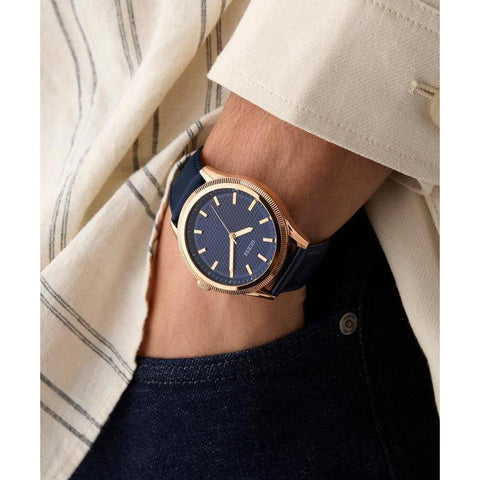 The Watch Boutique Guess Mens Navy Rose Gold Tone Analog Watch