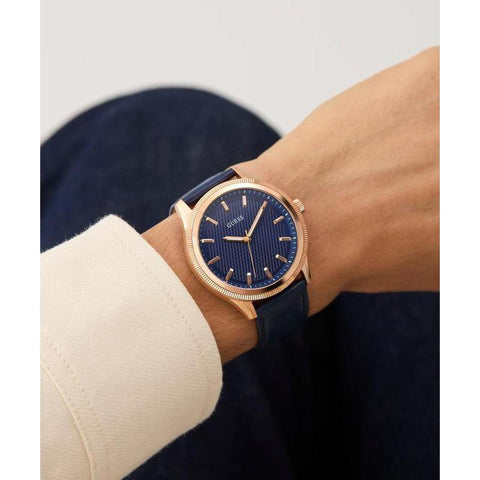 The Watch Boutique Guess Mens Navy Rose Gold Tone Analog Watch