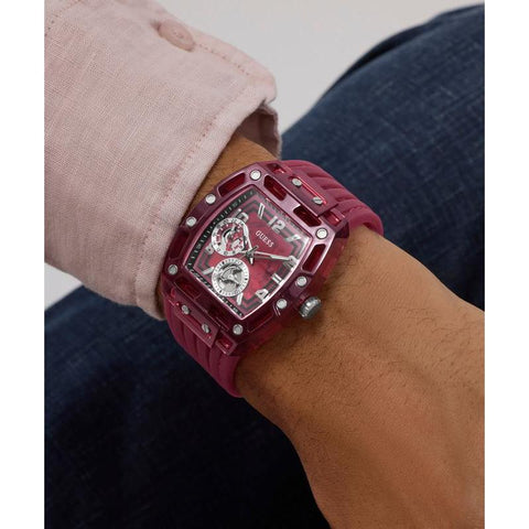 The Watch Boutique Guess Men's Red Transparent Silicone Strap Analog Watch