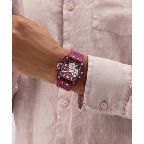 The Watch Boutique Guess Men's Red Transparent Silicone Strap Analog Watch