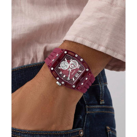 The Watch Boutique Guess Men's Red Transparent Silicone Strap Analog Watch